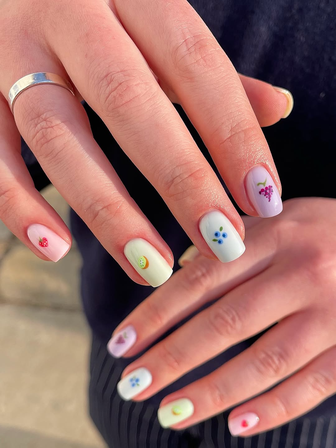 Pastel Fruit Hand-painted Glossy Short Squoval Nails