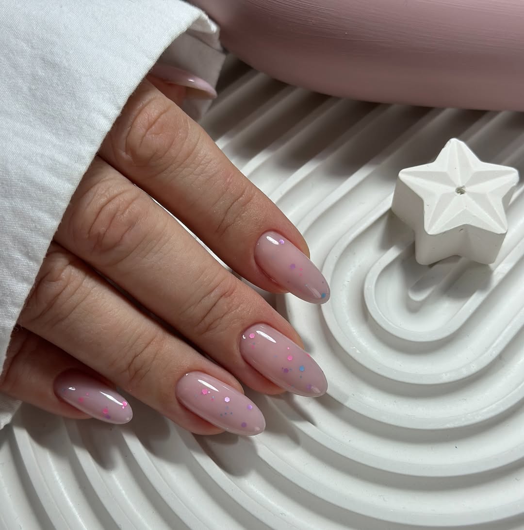 Pastel Glitter Jelly Oval Nails