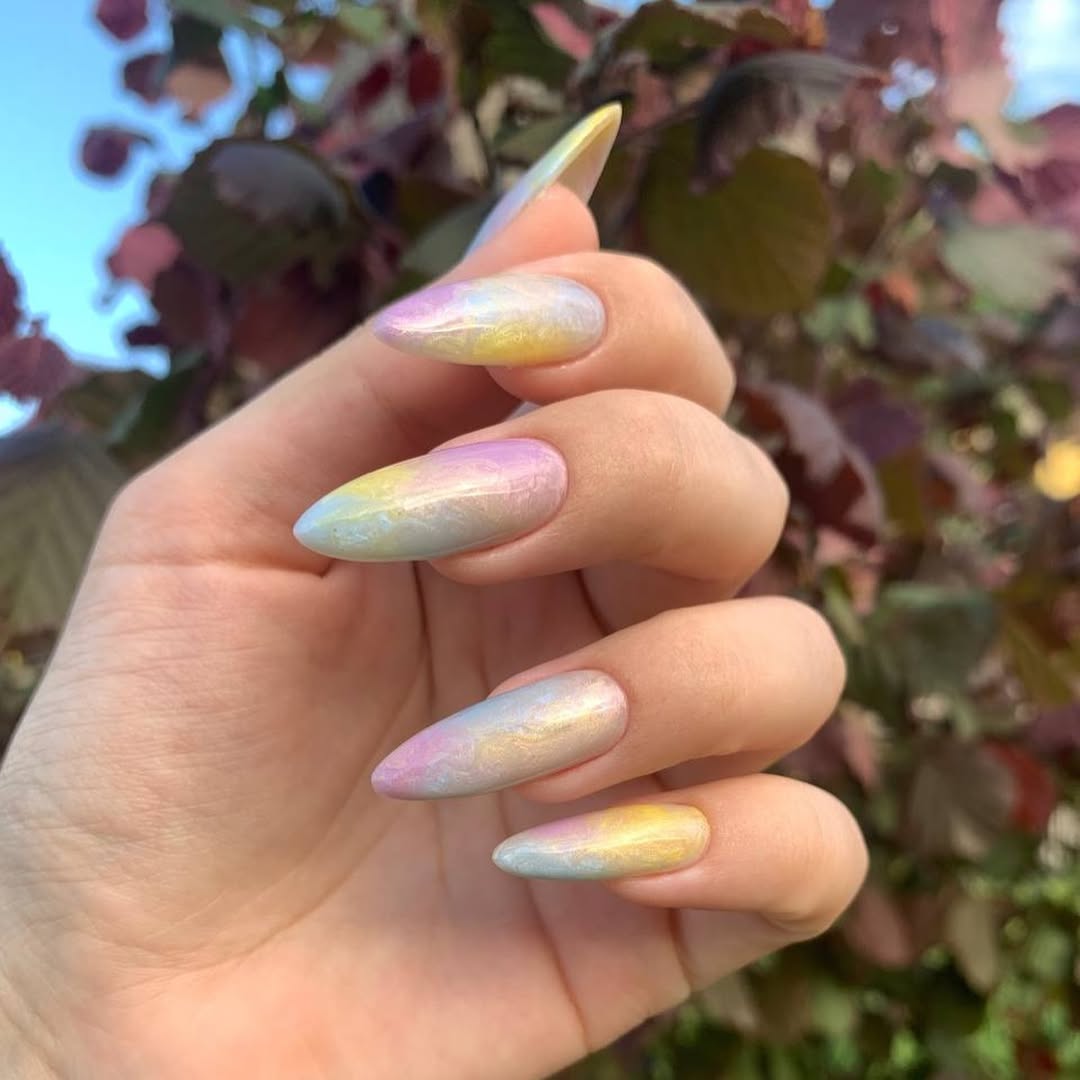 Pastel Iridescent Aura Almond Nails