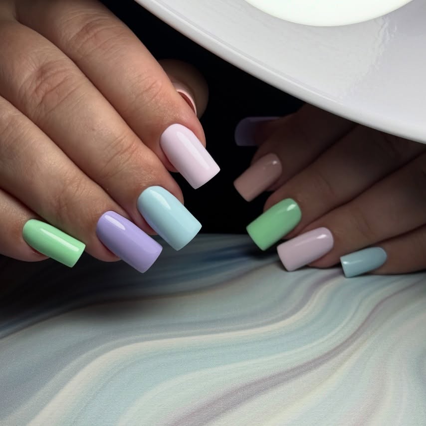 Pastel Mismatched Square Summer Nails