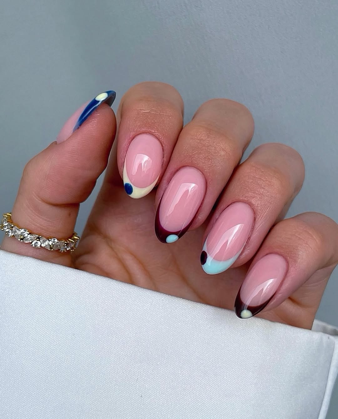 Pastel Pink Abstract French Tip Almond Nails
