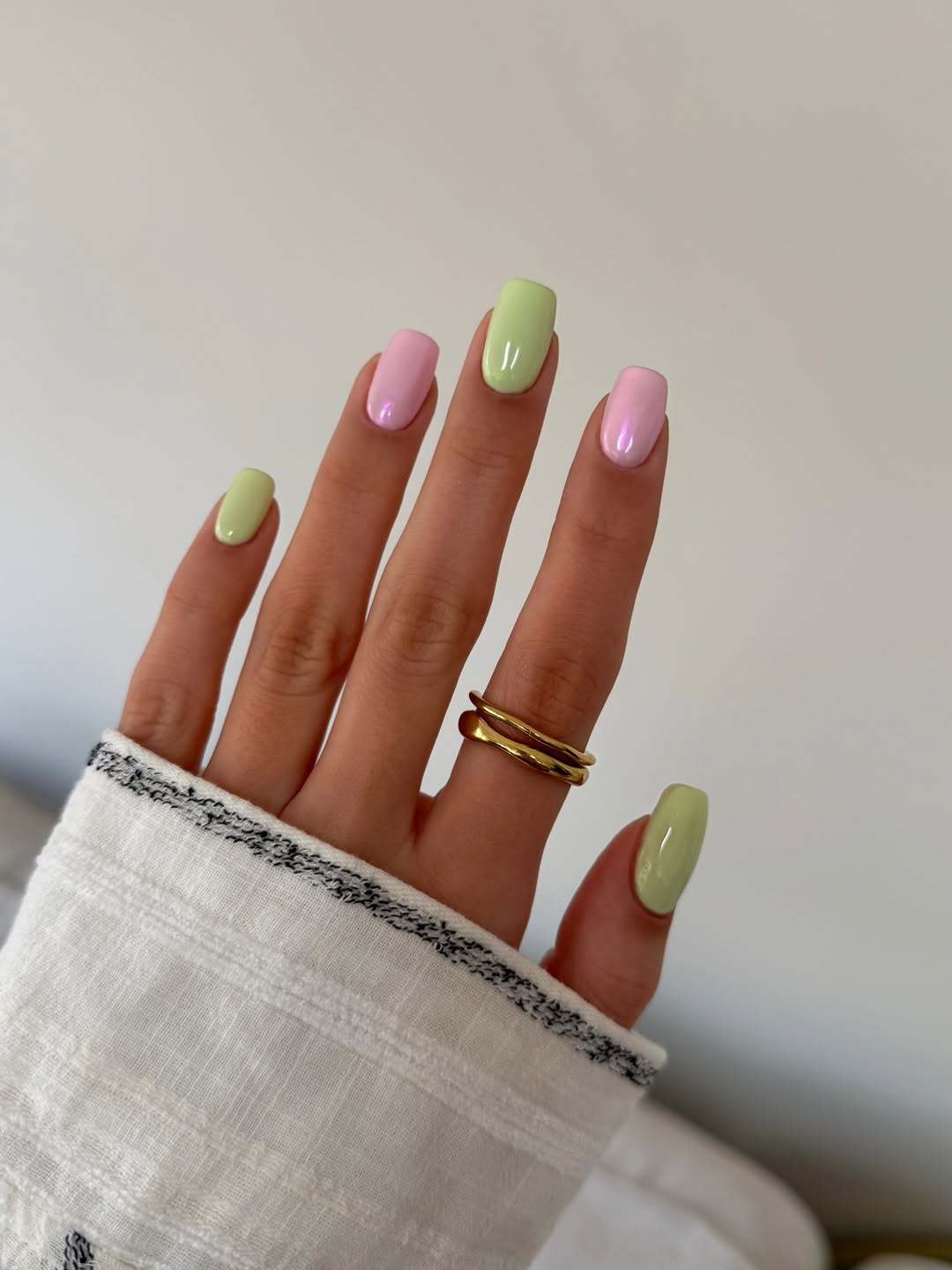 Pastel Pink and Green Skittle Nails
