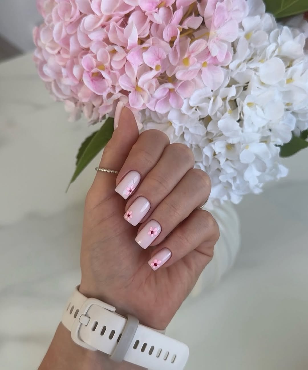 Pastel Pink Flower Blossom Square Nails