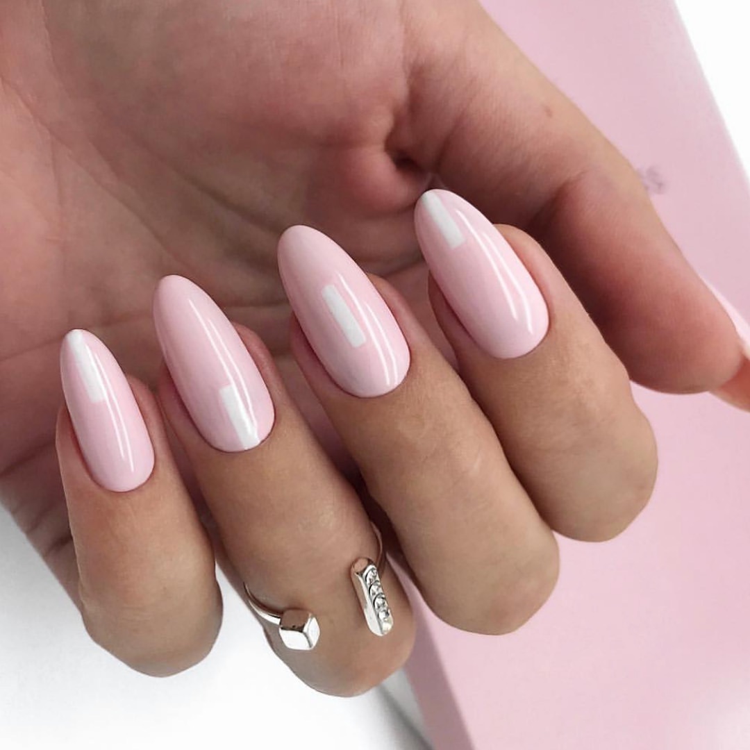 Pastel Pink Glossy Almond With White Block Art