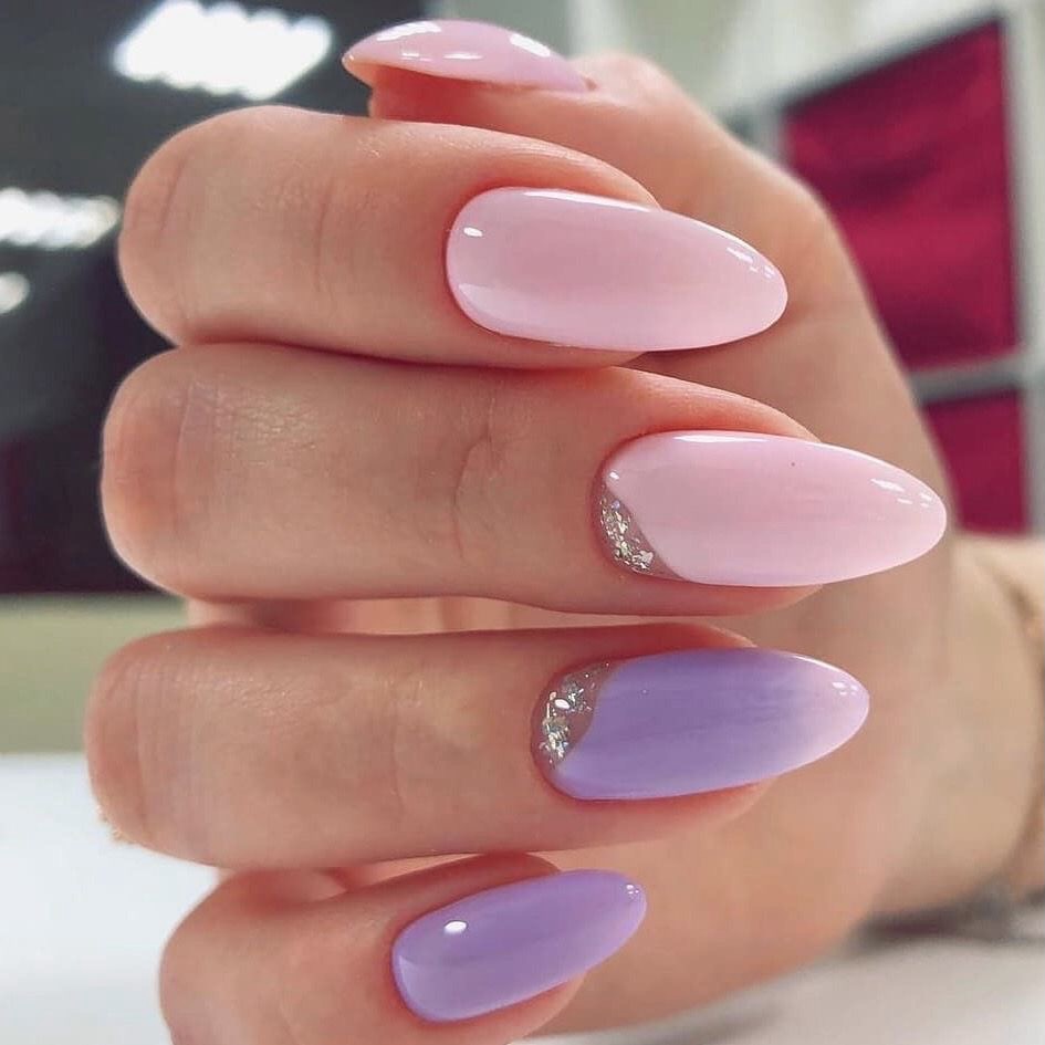 Pastel Pink Lilac Glitter Accent Nails