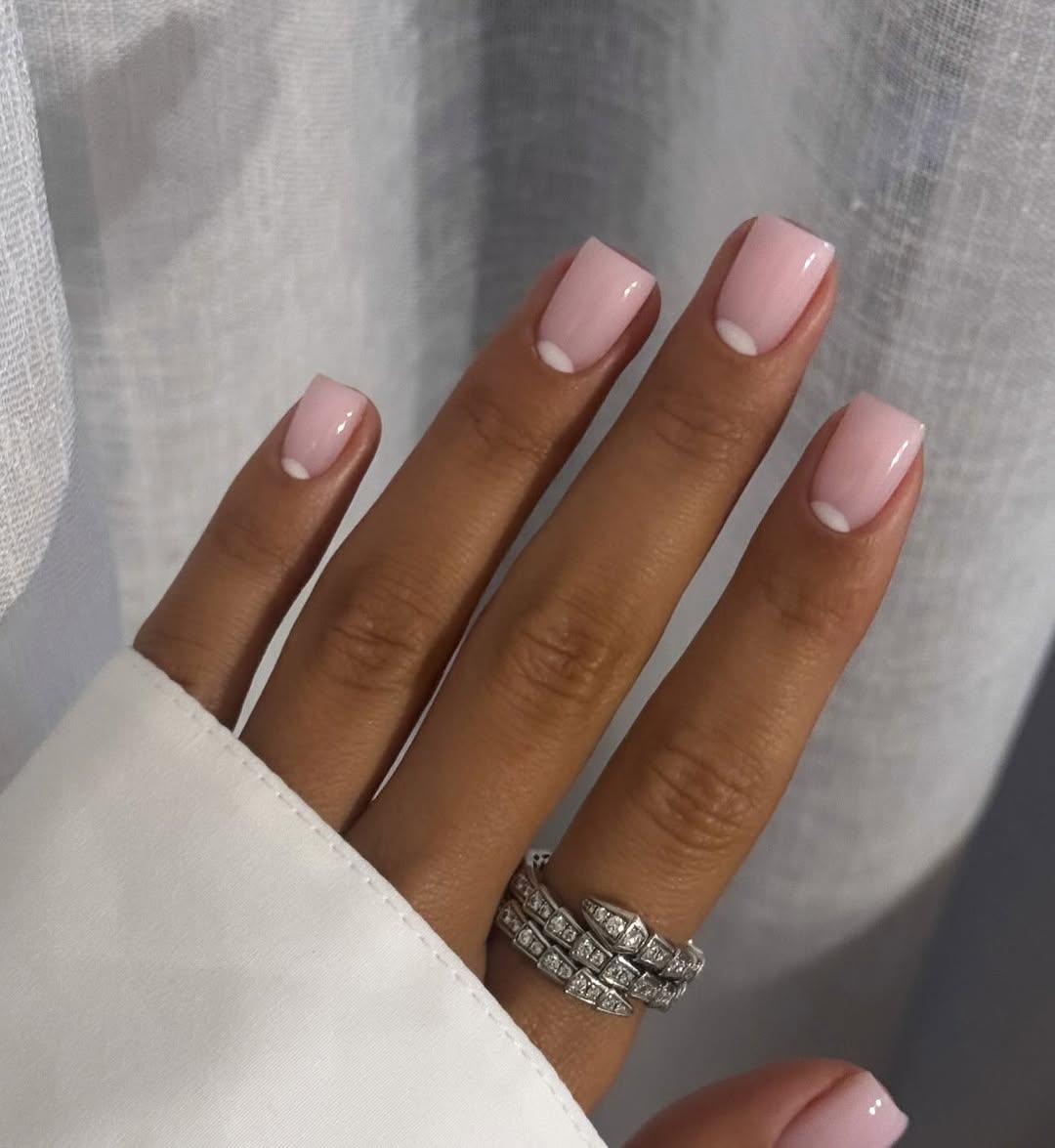Pastel Pink Reverse French Short Square Nails