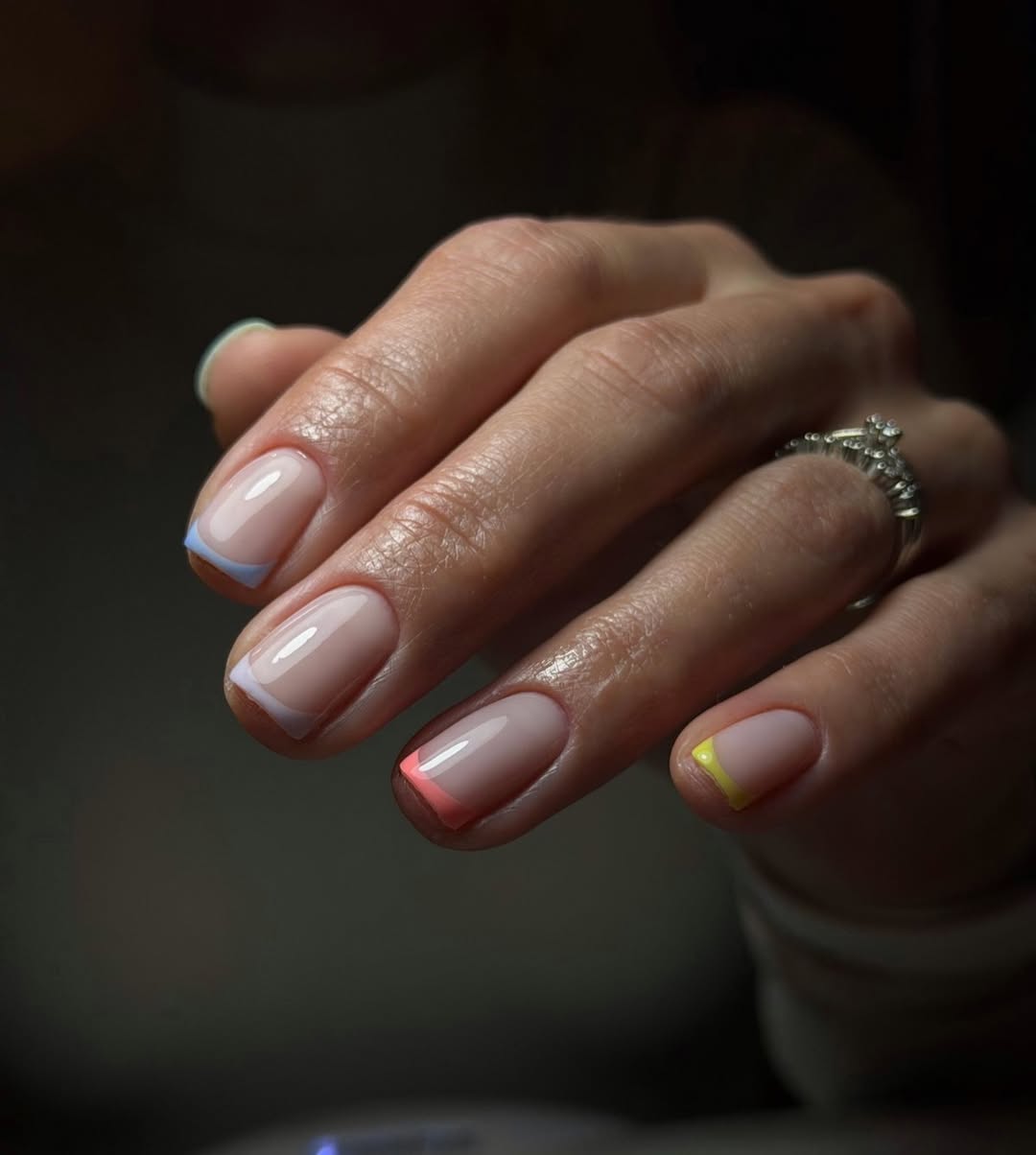 Pastel Pink Yellow Blue Micro French Tips