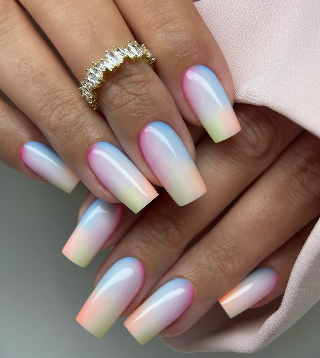 Pastel Rainbow Gradient Coffin Nails