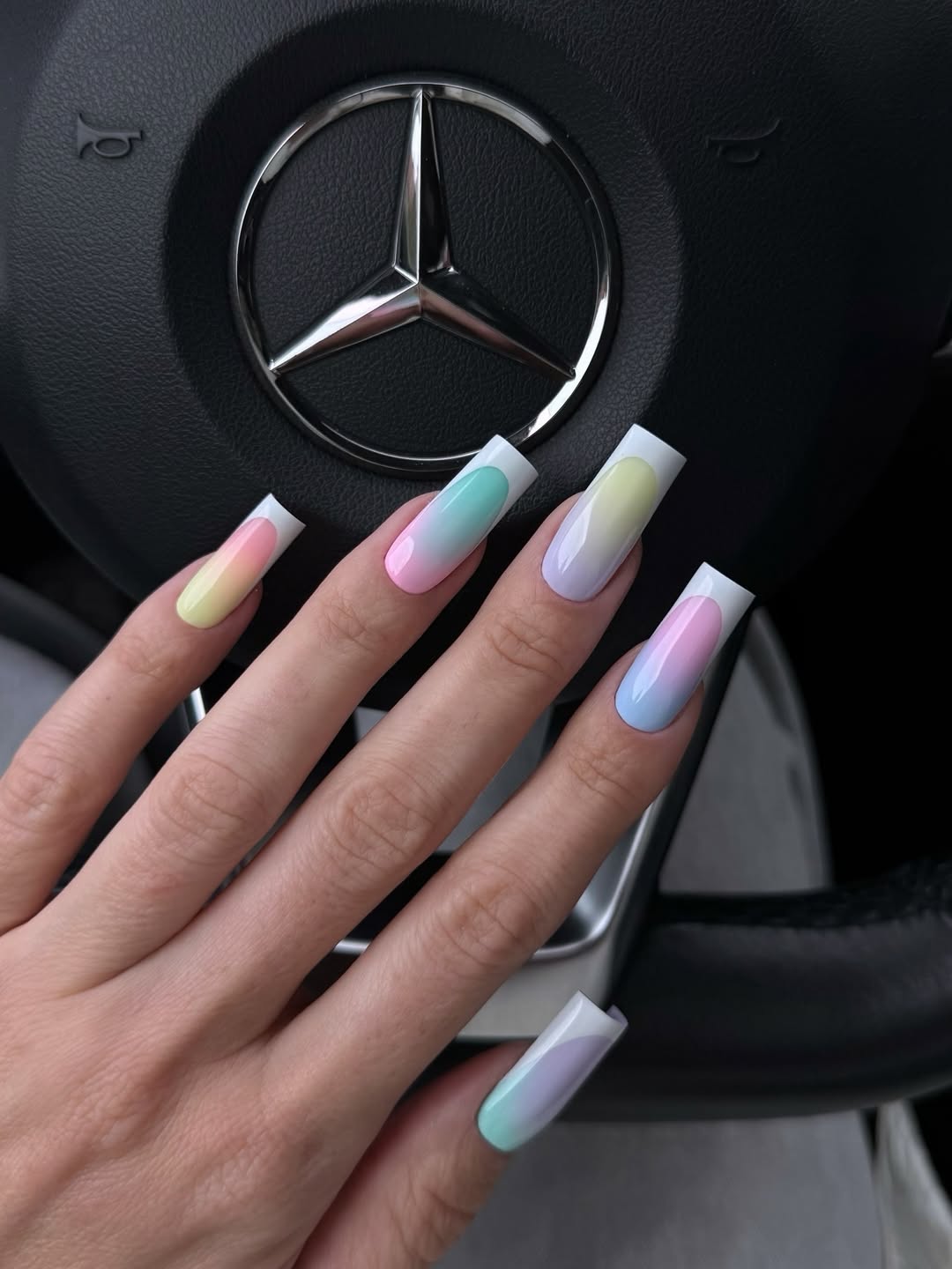 Pastel Rainbow Ombre Square Acrylics