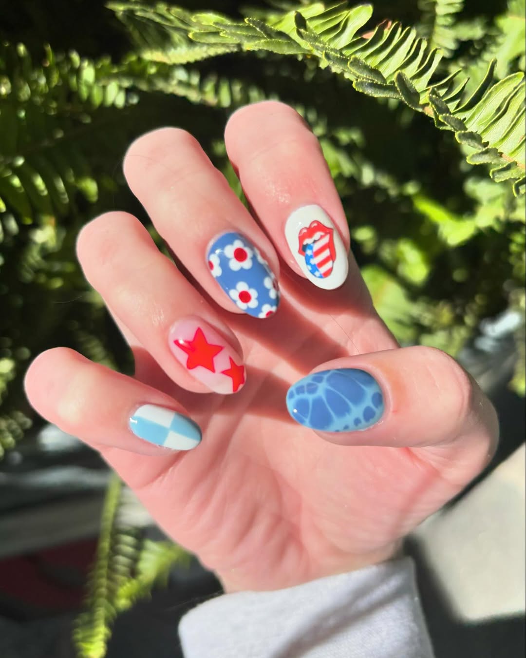 Patriotic Playful Red White Blue Pop Art Nails