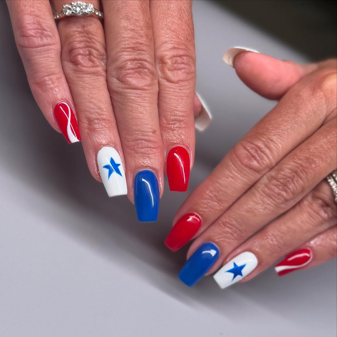Patriotic Red White Blue Coffin Nails