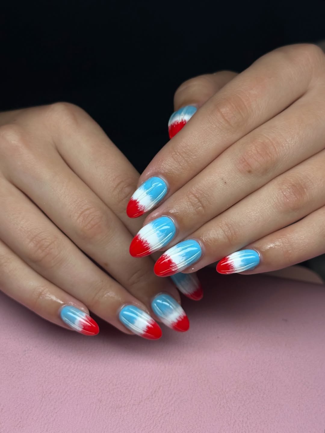 Patriotic Red White Blue Ombre Almond Nails