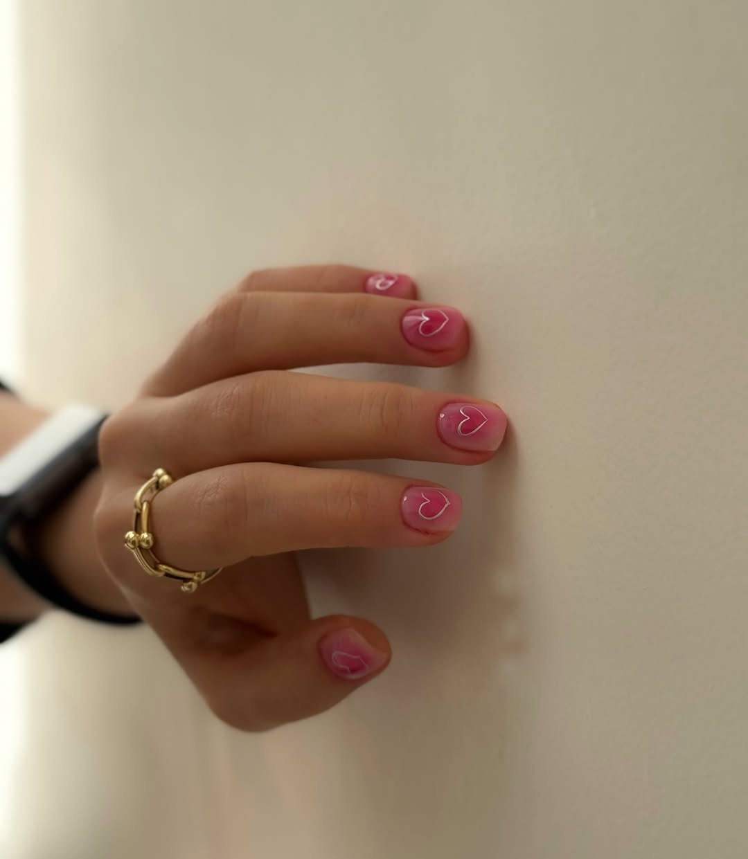 Pink Jelly Nails With White Outline Hearts