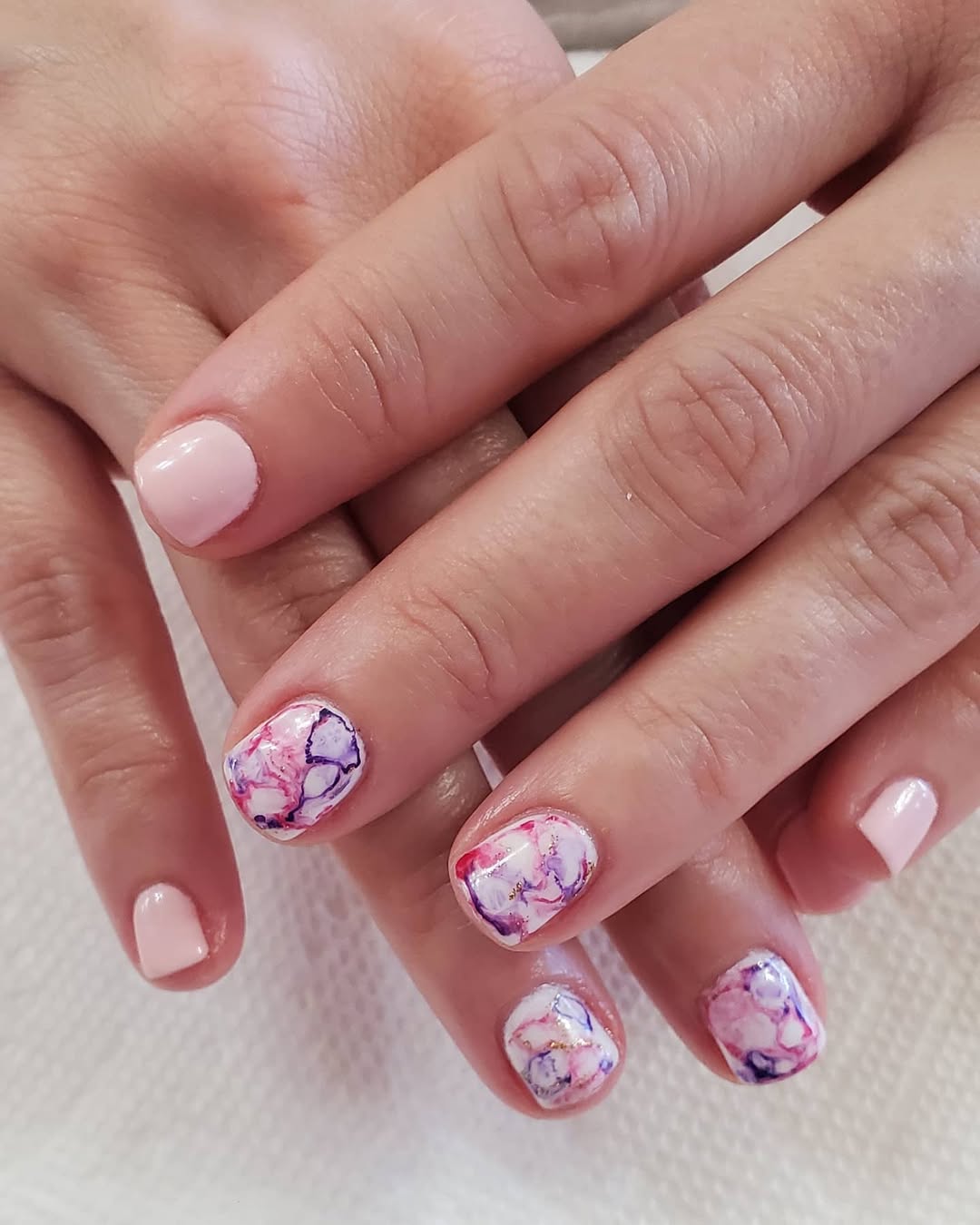 Pink Marble Mismatched Short Squoval Nails