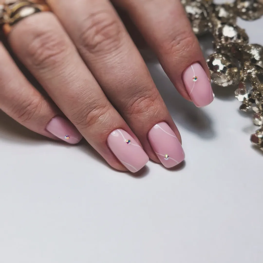 Pink Minimalist Swirls With Subtle Rhinestone Accents