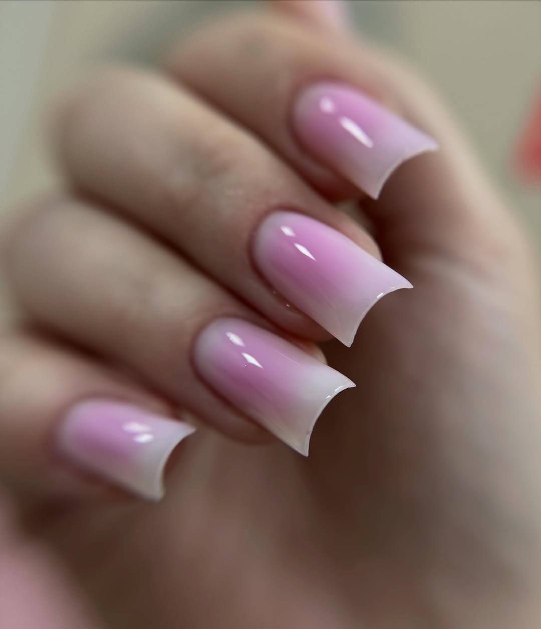Pink Ombré High Gloss Square Nails