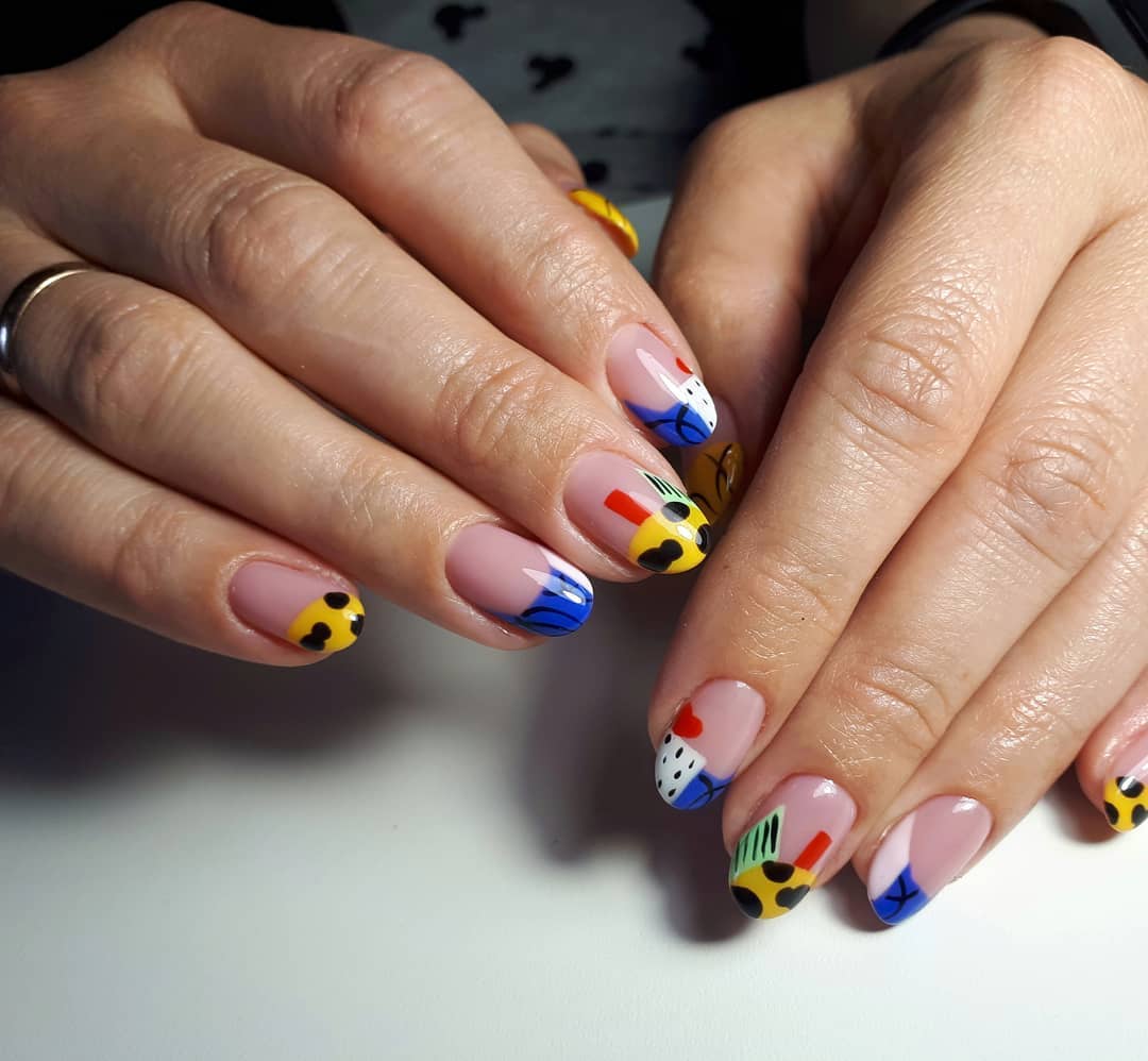 Playful Abstract Art French Tip Nails