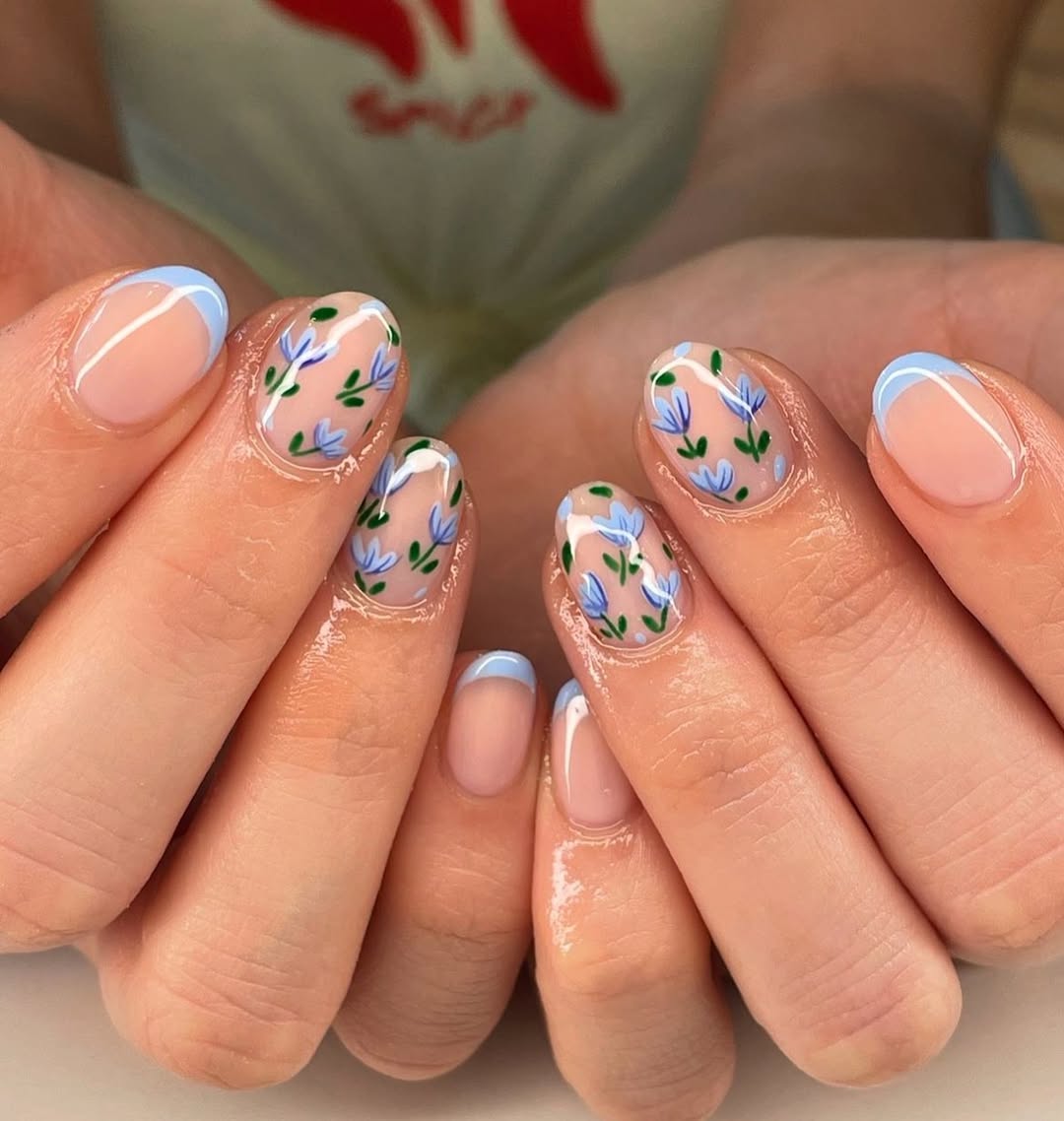 Playful Blue Floral Tips and Abstract French