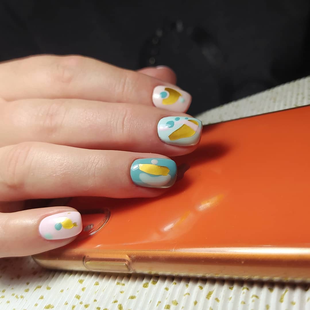 Playful Pastel Abstract Swirls With Gold Leaf Accents