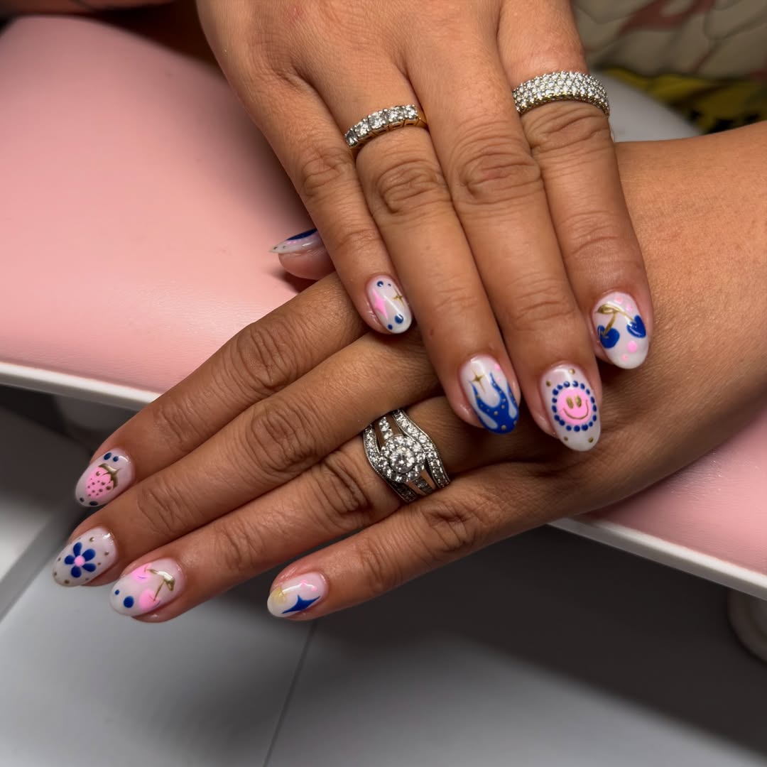 Playful Pastel Milk Bath Custom Nail Art