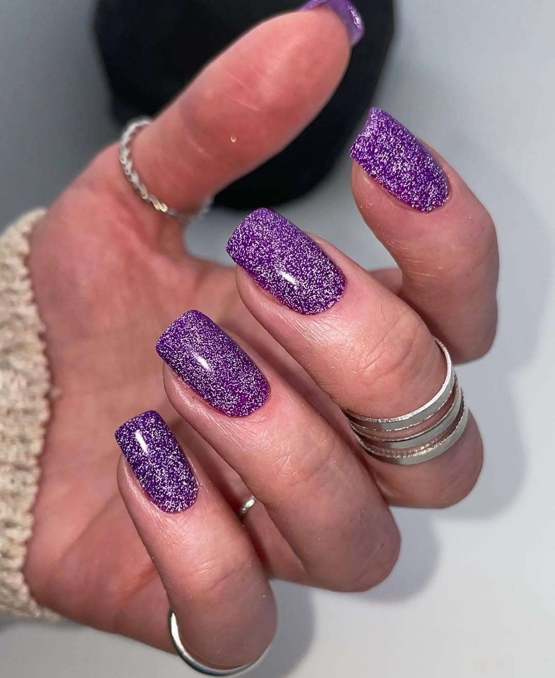Radiant Purple Glitter Square Medium Nails