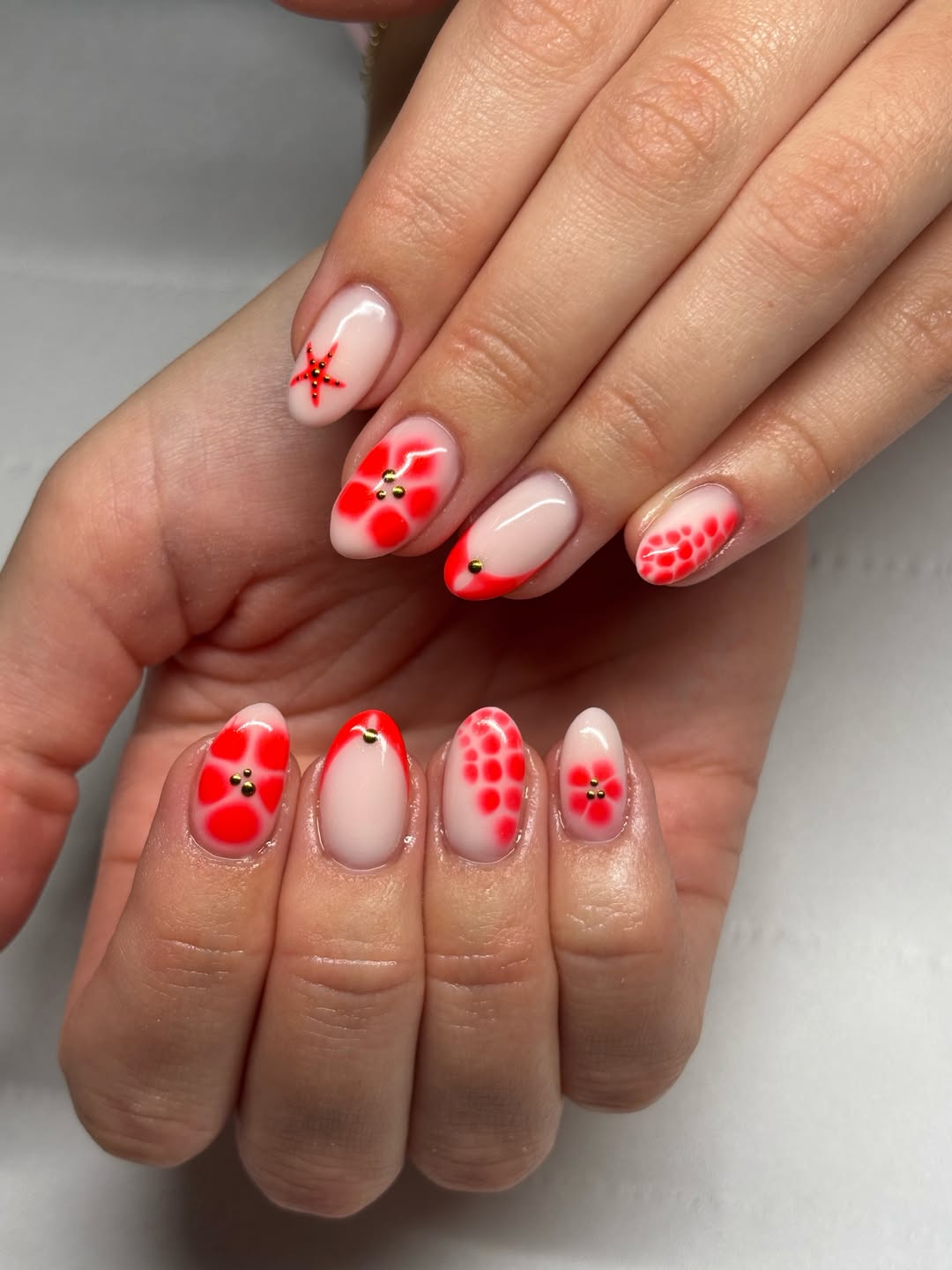 Radiant Red Aura Flower And Starfish Accents