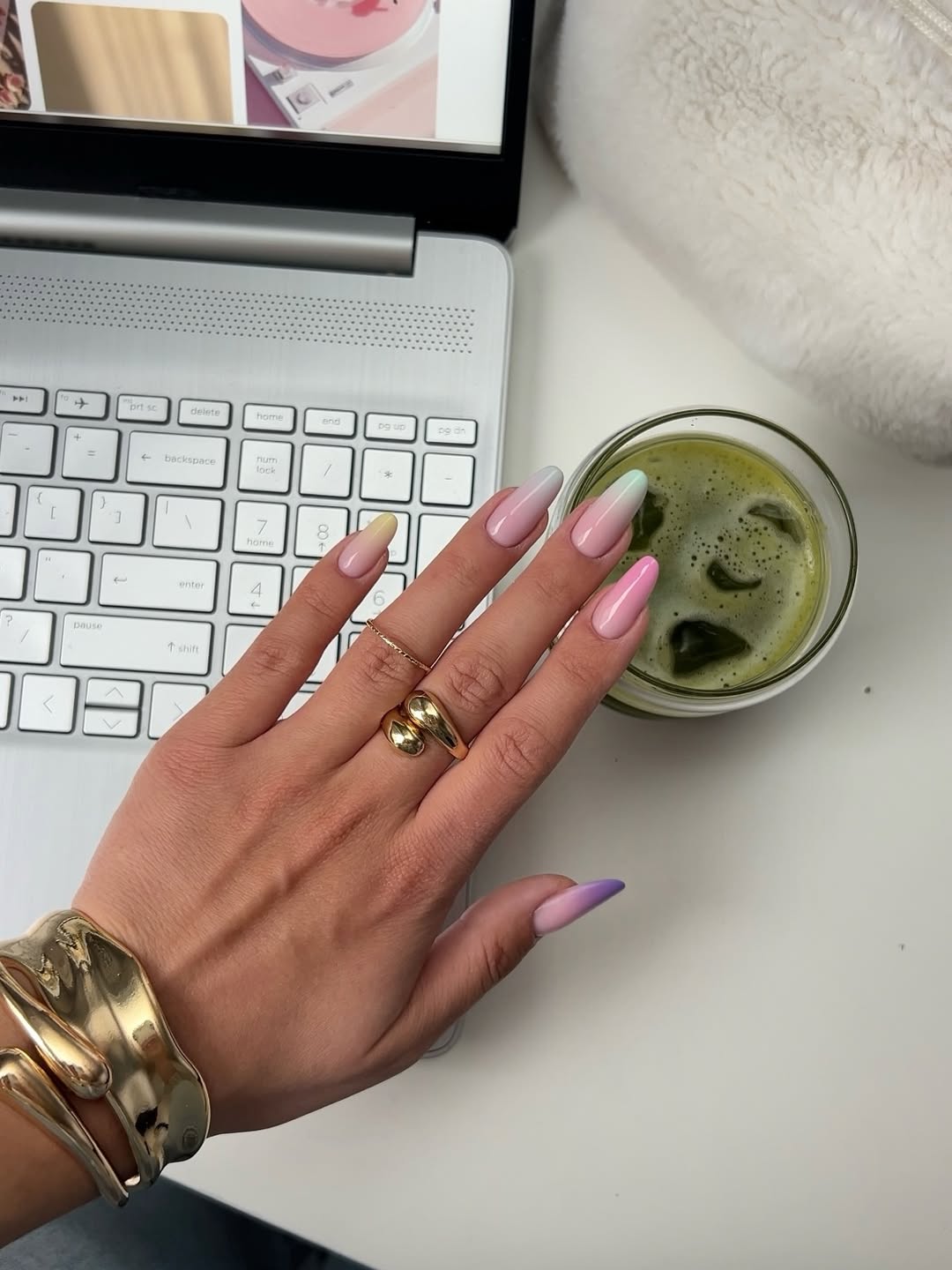 Rainbow Pastel Ombre Long Coffin Nails
