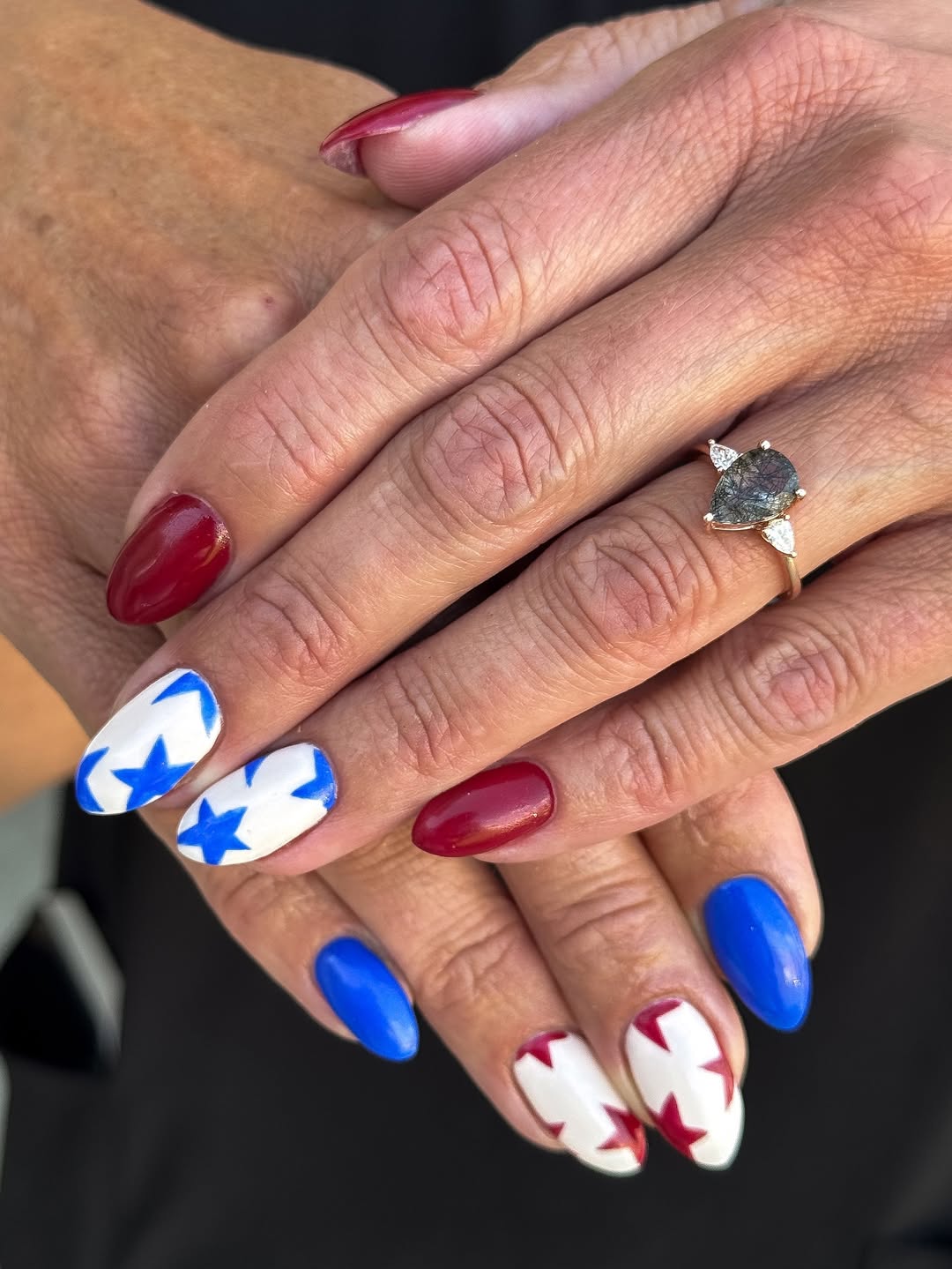 Red White Blue Starburst Almond Nails