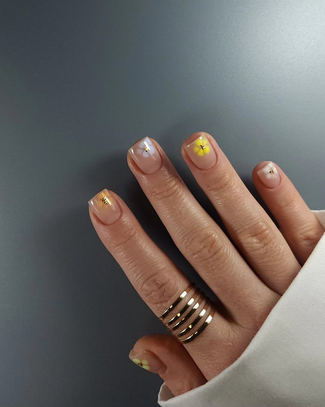Sheer Nude Floral Accents with Gold Flakes