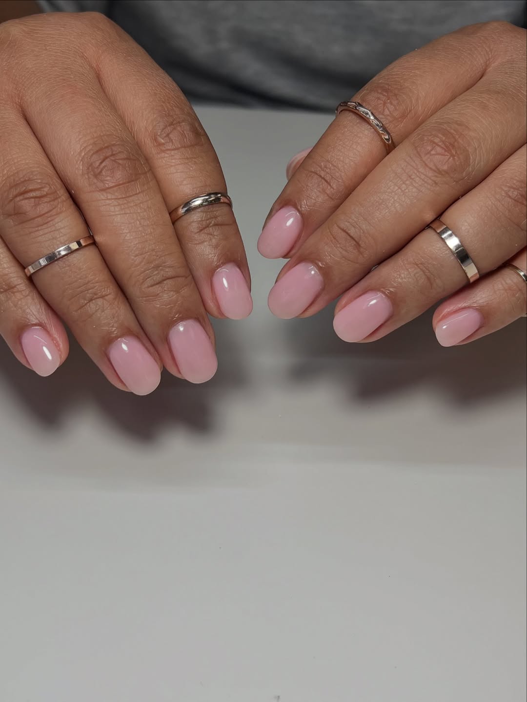 Sheer Pink Glossy Oval Short Nails