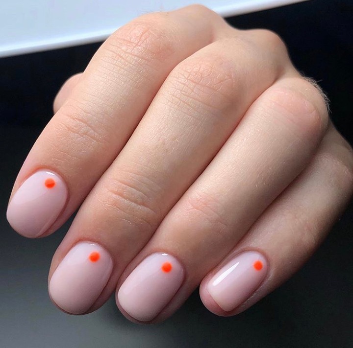 Sheer Pink Glossy Short Oval Orange Dot Art