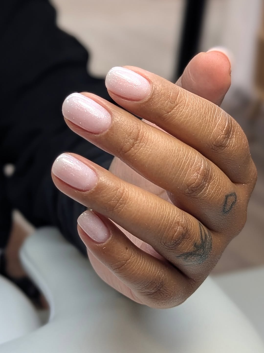 Sheer Pink Shimmer Oval Nails