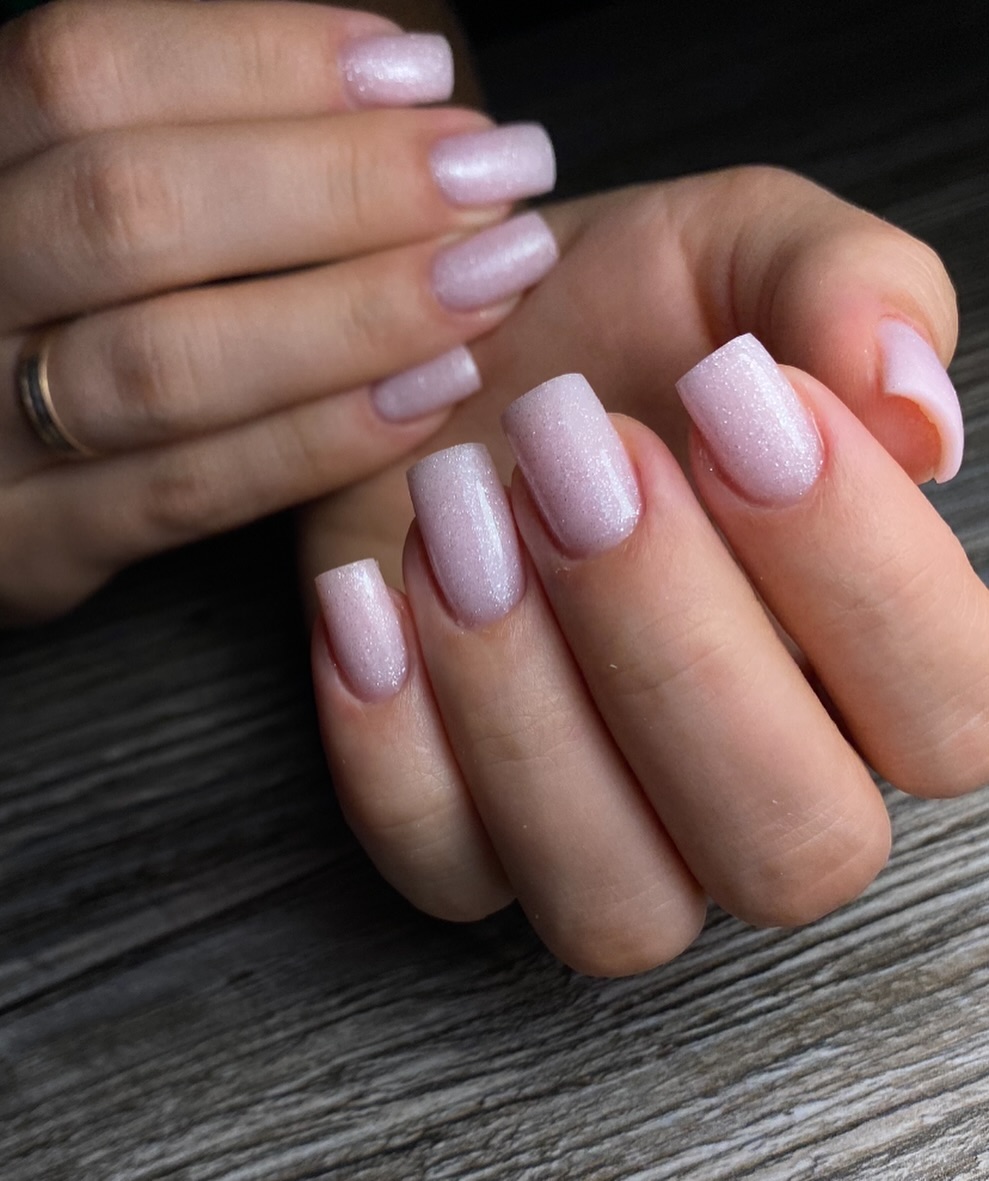 Shimmering Baby Pink Square Nails