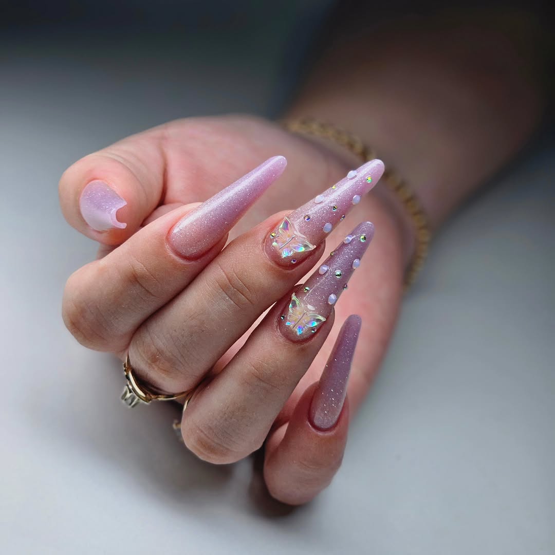 Shimmering Lavender Stiletto Butterfly Gemstone Accents