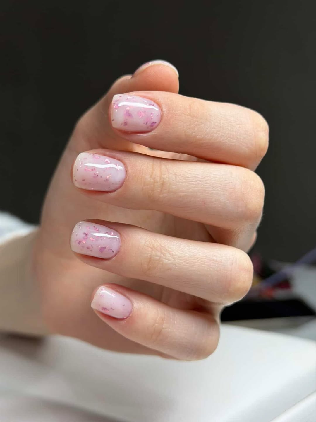 Short Pink Glitter Jelly Gel Manicure