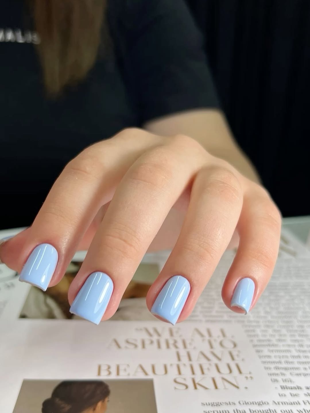Sky Blue Glossy Short Square Nails