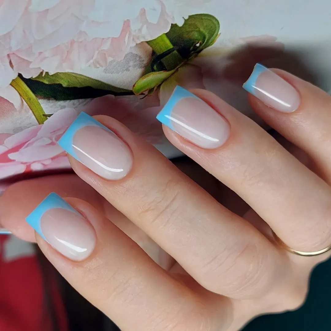 Sky Blue Squared French Tips Glossy
