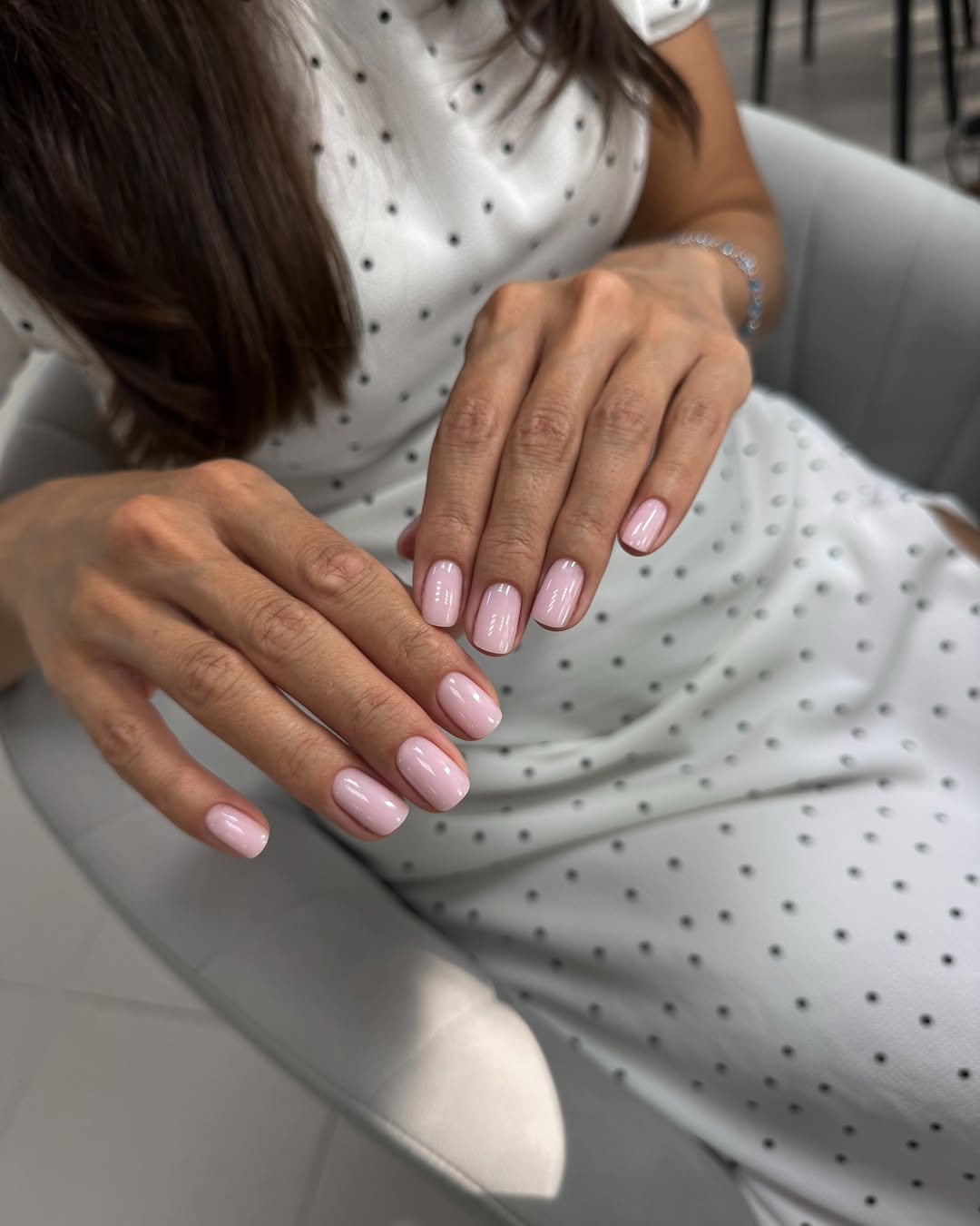 Soft Blush Pink Glossy Short Squoval Nails