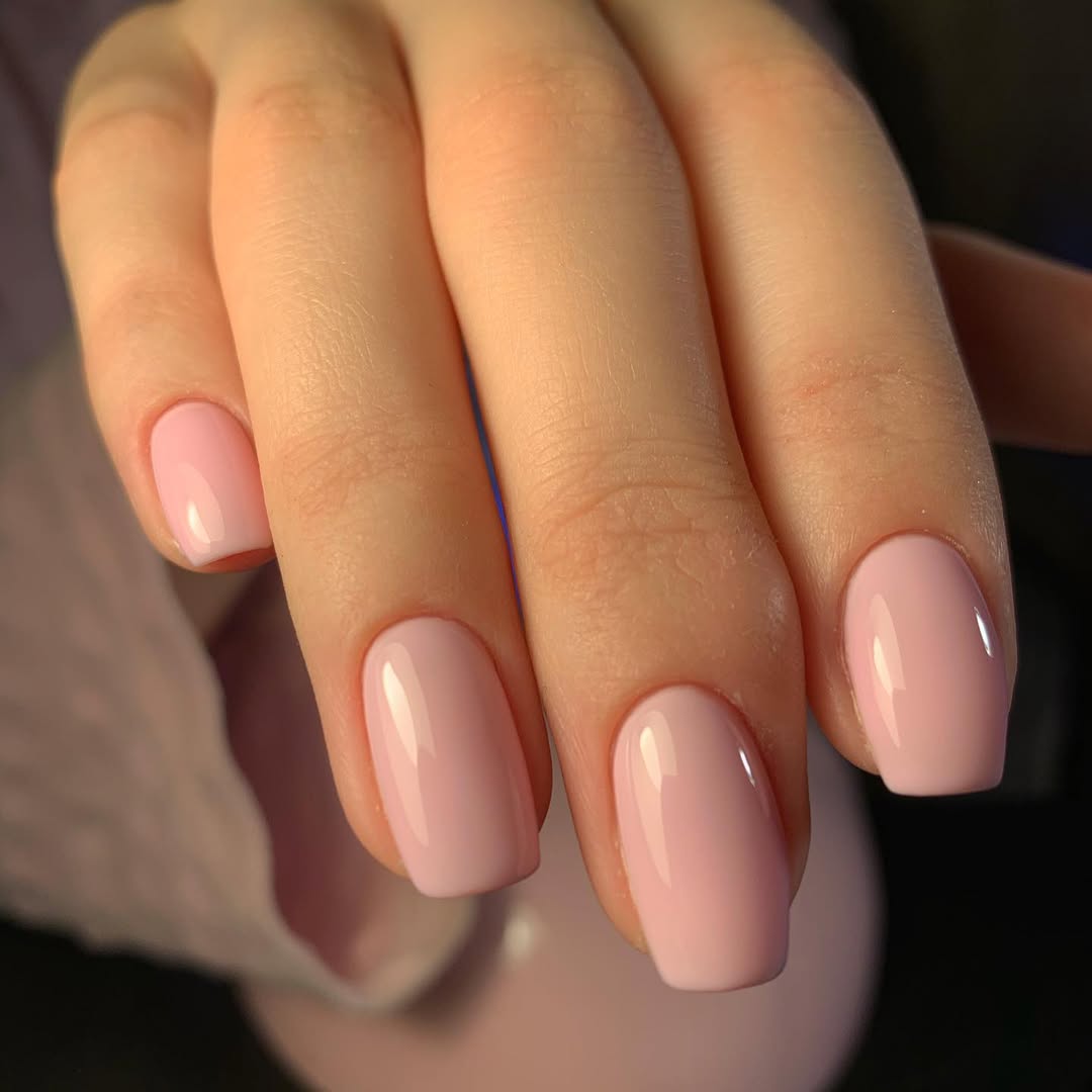 Soft Blush Pink Glossy Short Squoval Nails