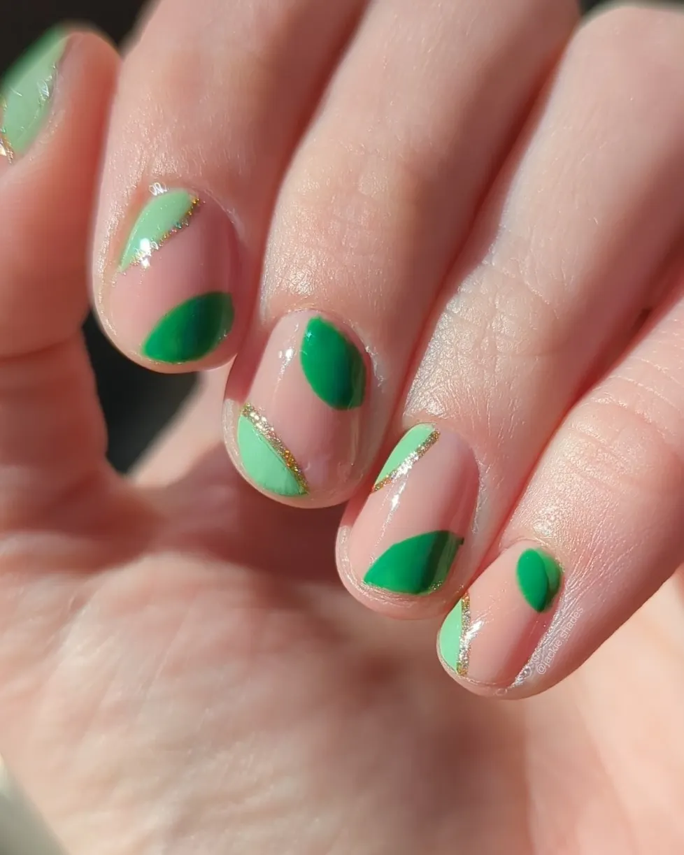 Soft Green Abstract Swirls With Golden Glitter Accents