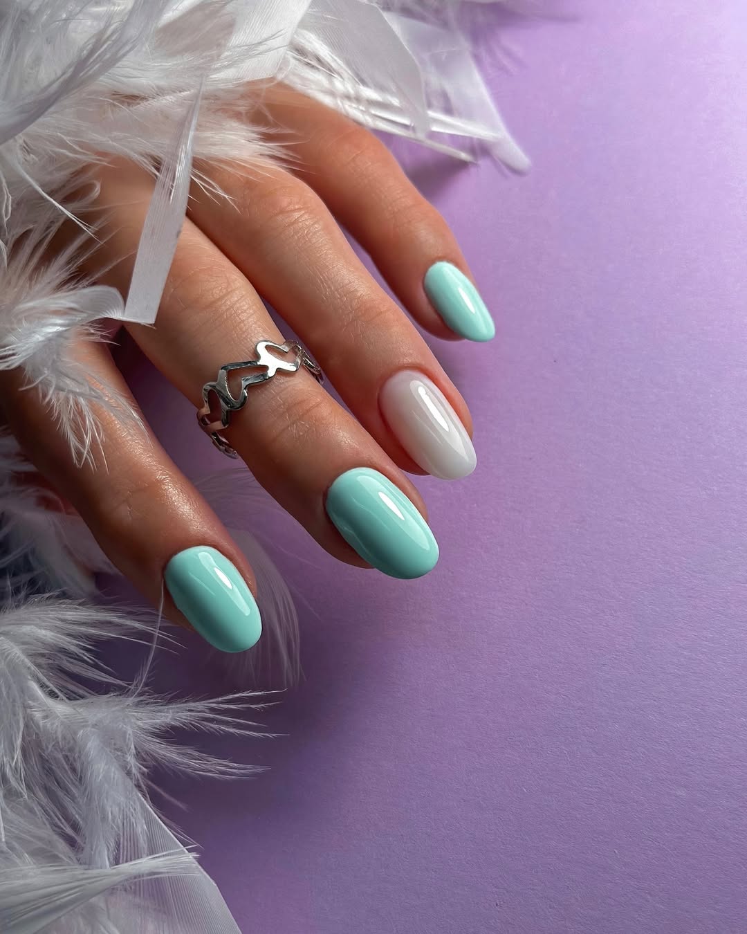 Soft Mint and Milky White Almond Summer Nails