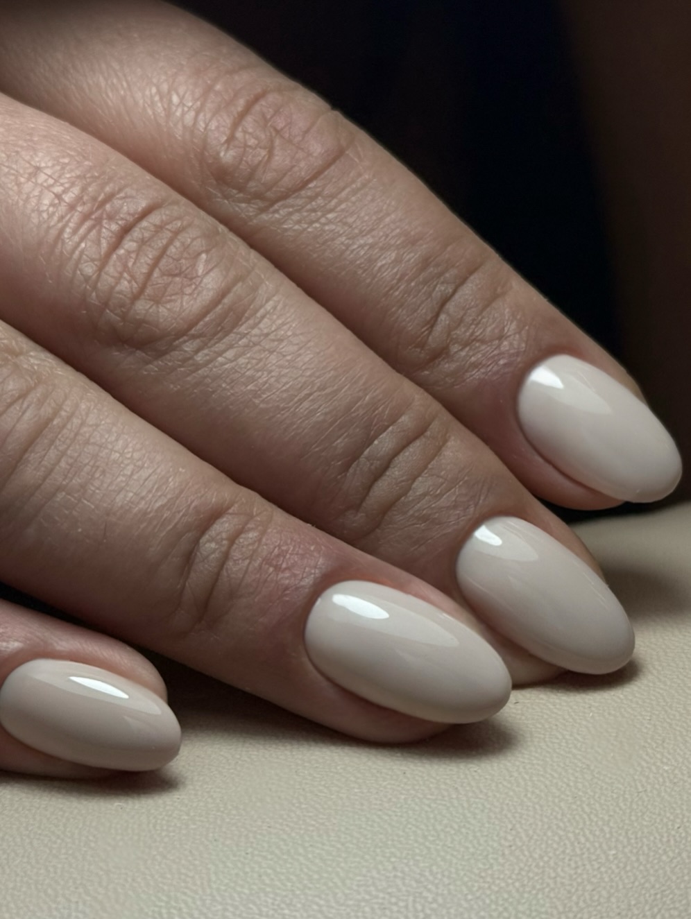 Soft Pale Beige Solid Oval Nails