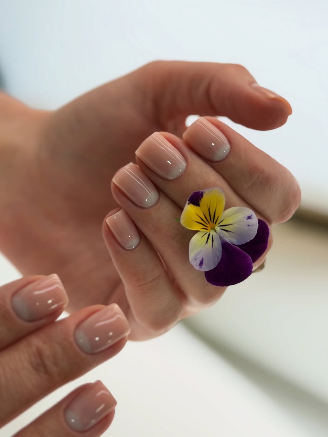 Soft Peach Milky Glossy Short Square Nails