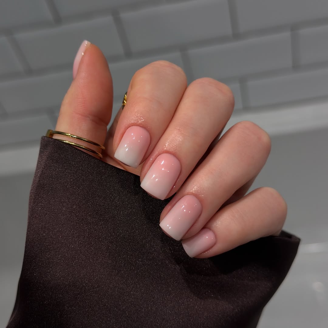 Soft Pink and White Ombré Square Nails