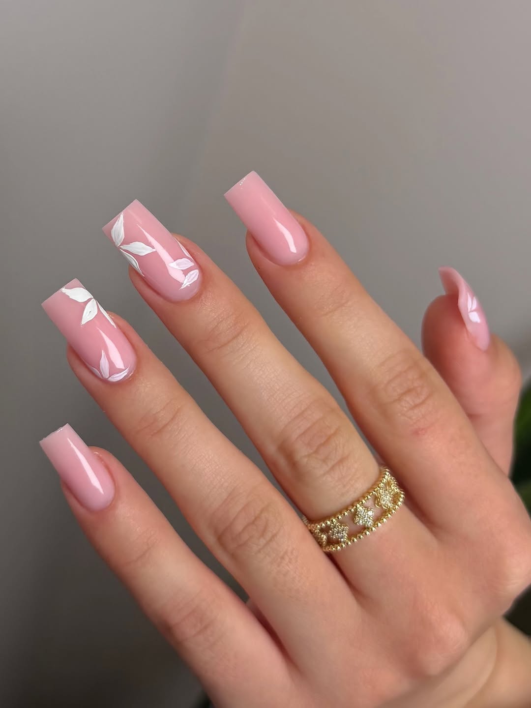 Soft Pink Blossom Long Square Extension Nails