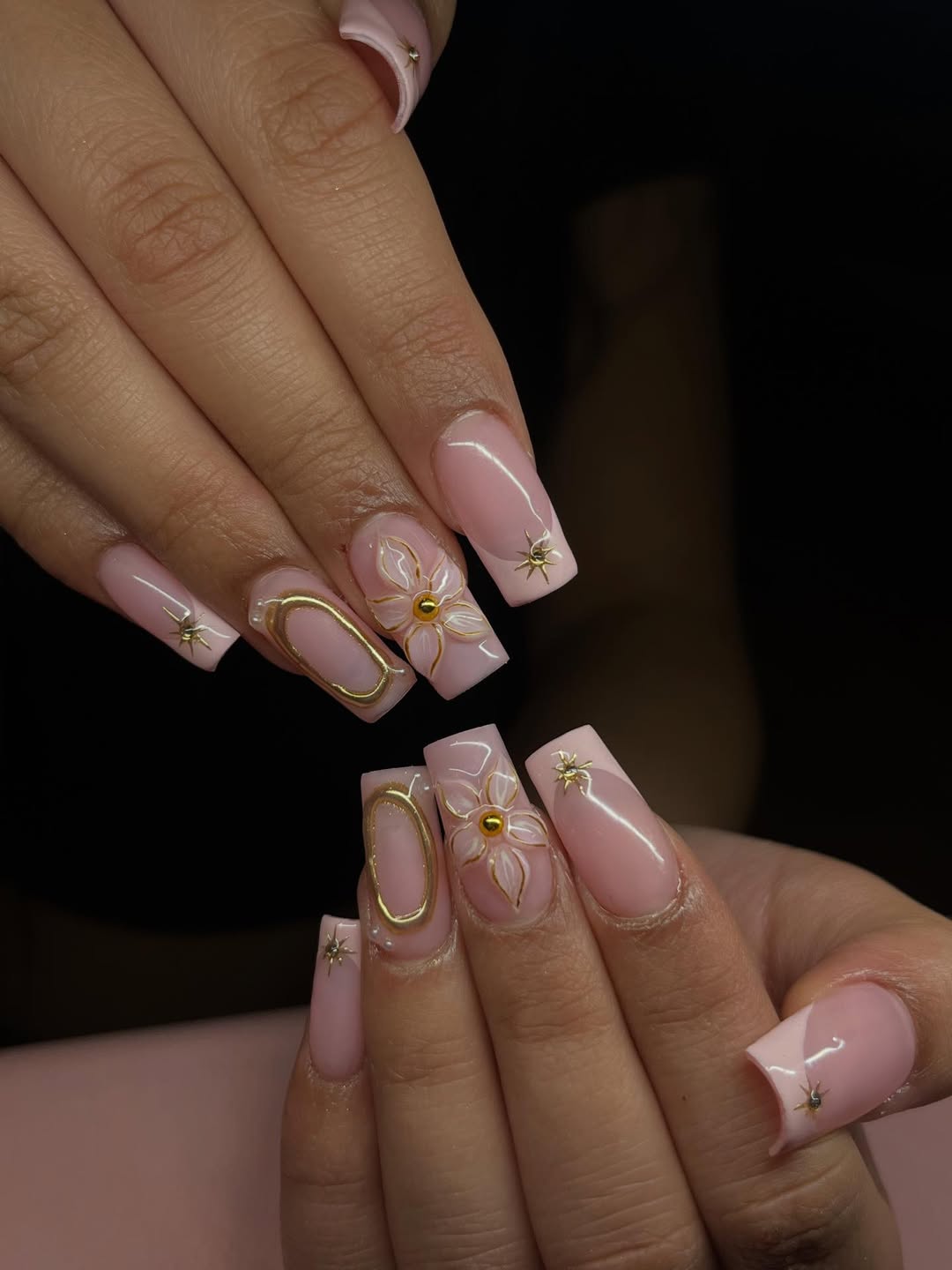 Soft Pink Clear 3D Flower French Tips