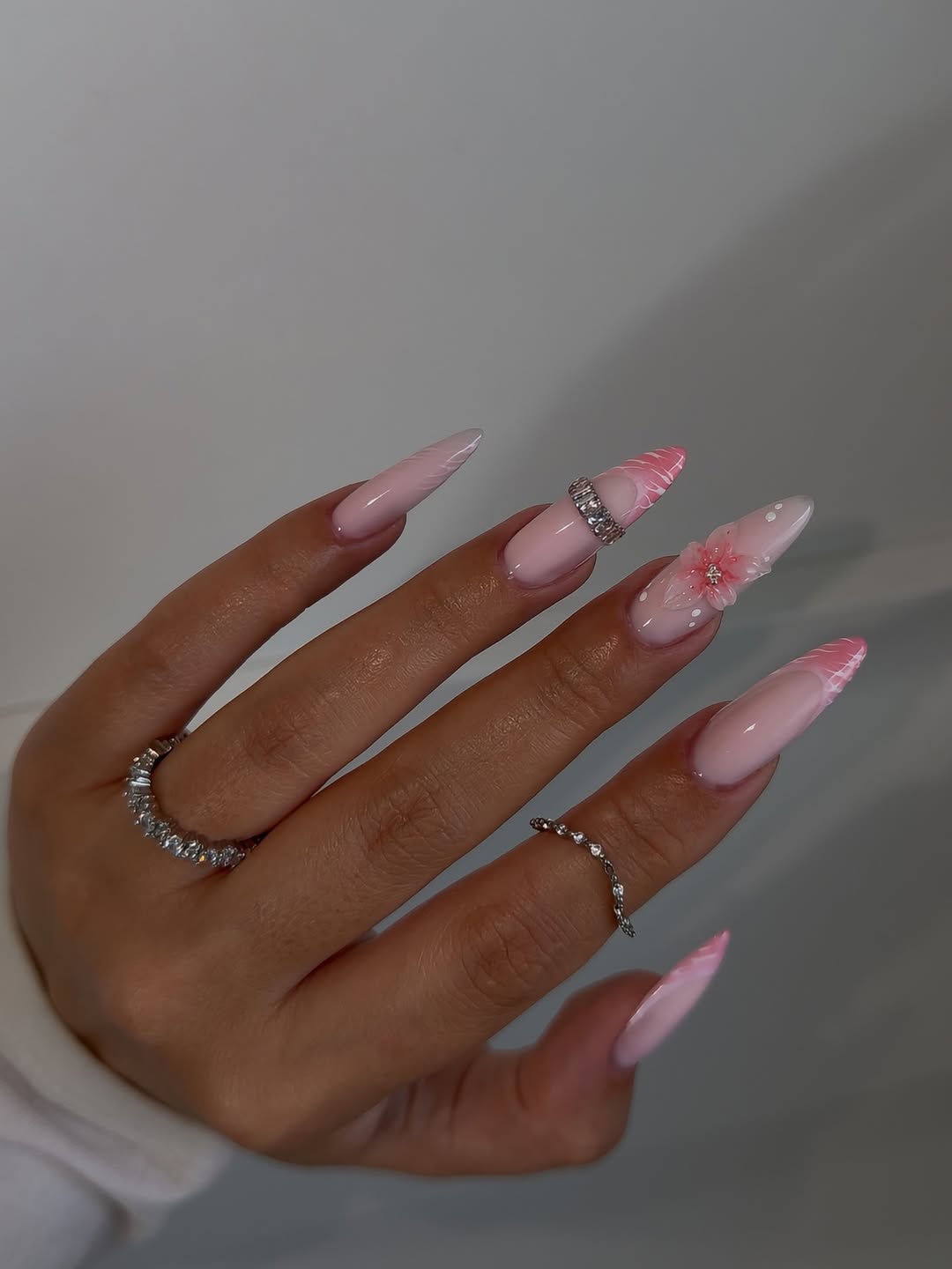 Soft Pink Floral Fantasy Stiletto Nails