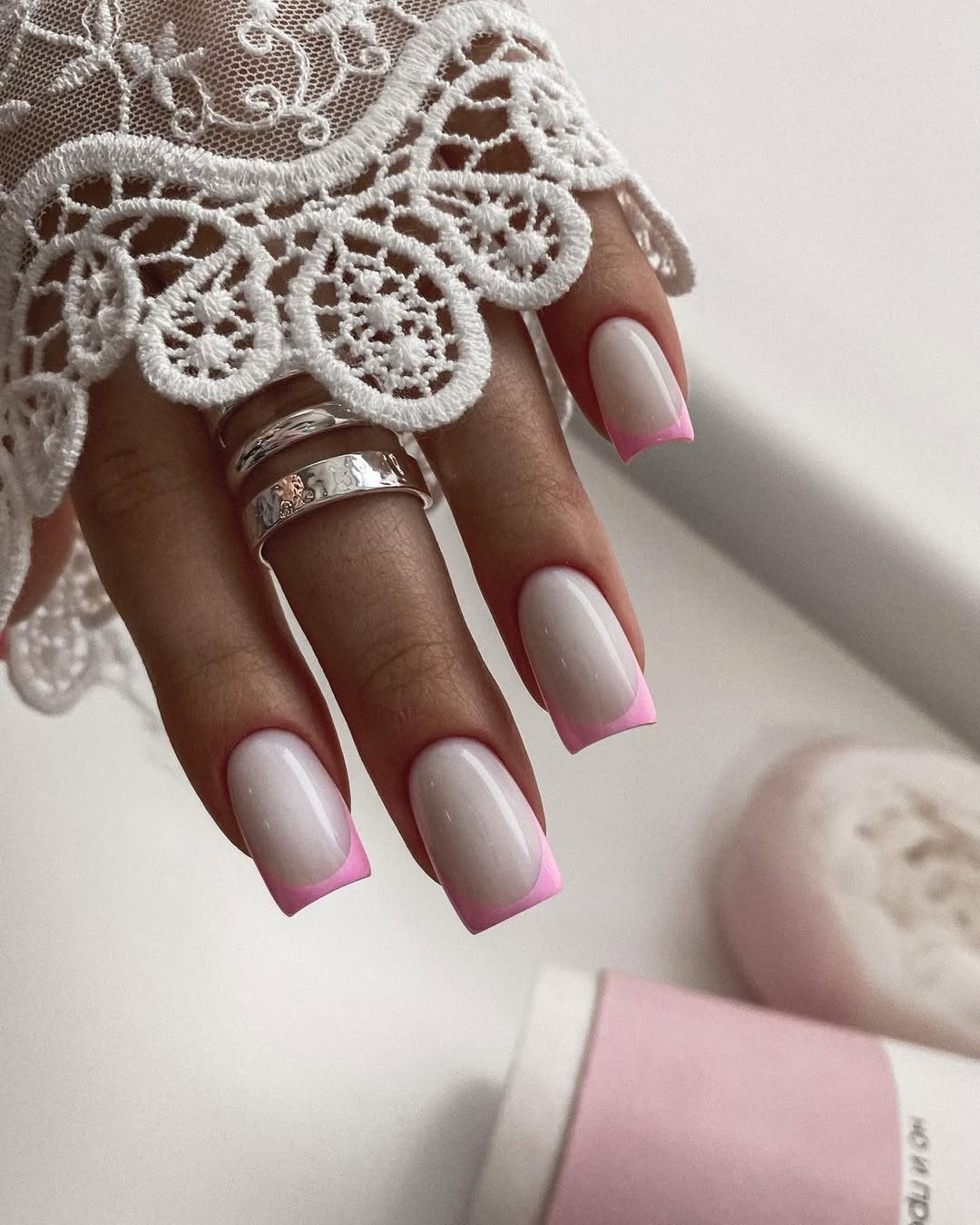 Soft Pink French Tips Square Nails