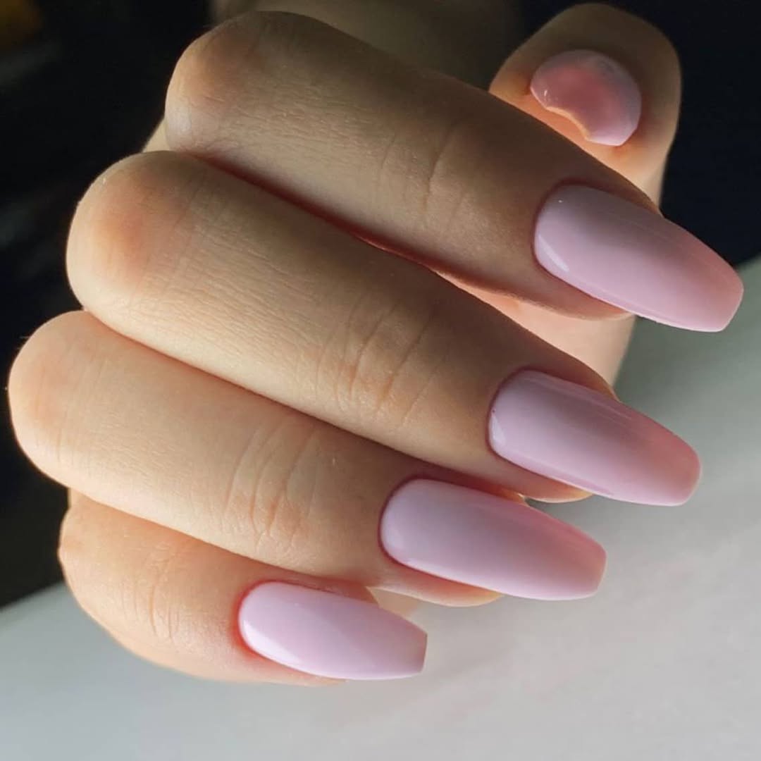 Soft Pink Glossy Medium Coffin Nails