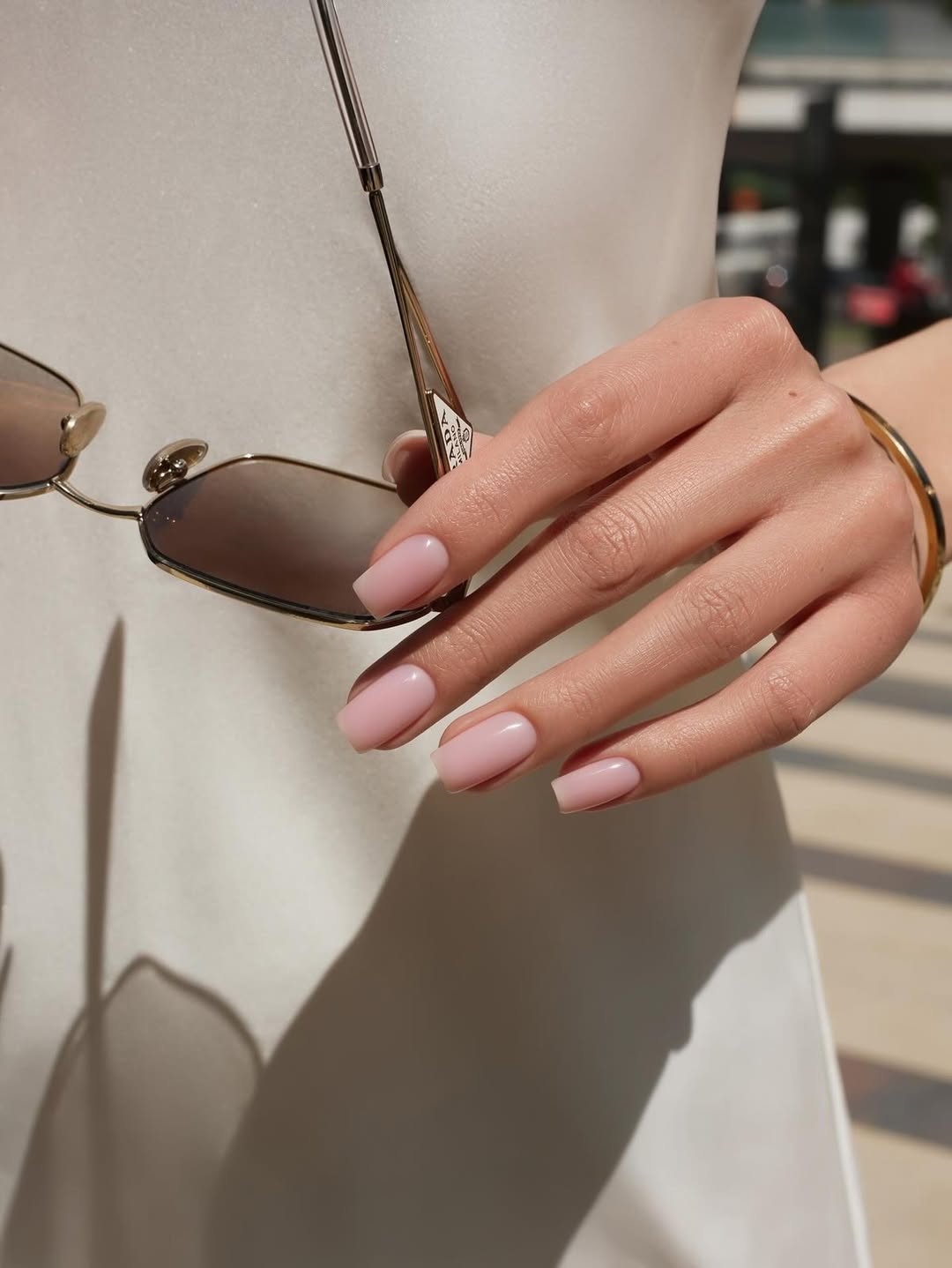 Soft Pink Glossy Short Square Nails